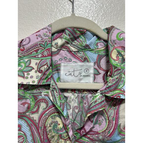 The Cats Pajamas Pajama Top Womens Small Groovy Paisley Cotton Button Up - Picture 2 of 6